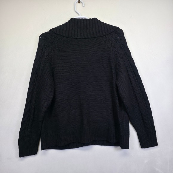 St Johns Bay Cardigan Womens Black‎ Cable Knit Chunky Ribbed Preppy Old Money - Picture 3 of 15
